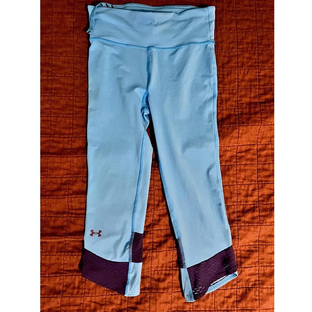 Under Armour HeatGear‎ Compression Capri Leggings Blue XS Zip Pocket Reflective